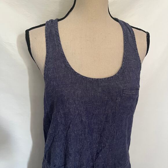 Lou & Grey Linen Blend Chambray Jumper Dress Sz M Coastal Loungecore Minimal - Picture 2 of 14